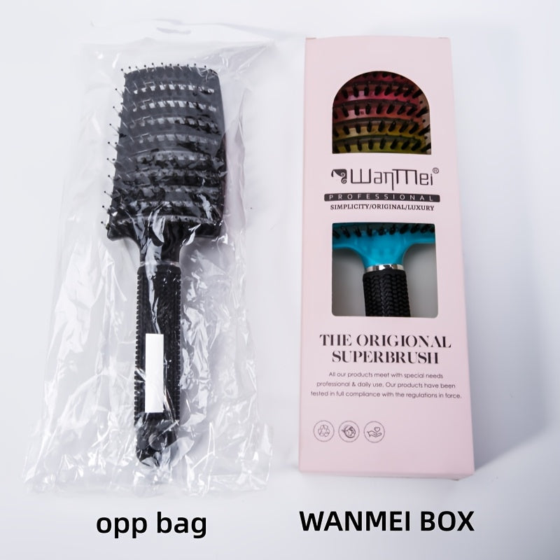 fachgo | WanMei 1pc Professional Curved Vented Hair Scalp Massage Brush for Women, ABS Handle, Nylon Bristles, Ideal for Wet Curly Hair Detangling, Styling, Long Hair, Christmas Gift for Friends/Relatives