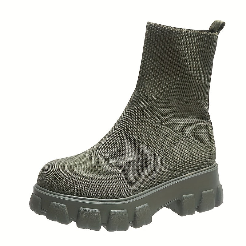 fachgo | Women's Thick-soled Short Boots, Knitted Round Toe Shoes, Women Shoes