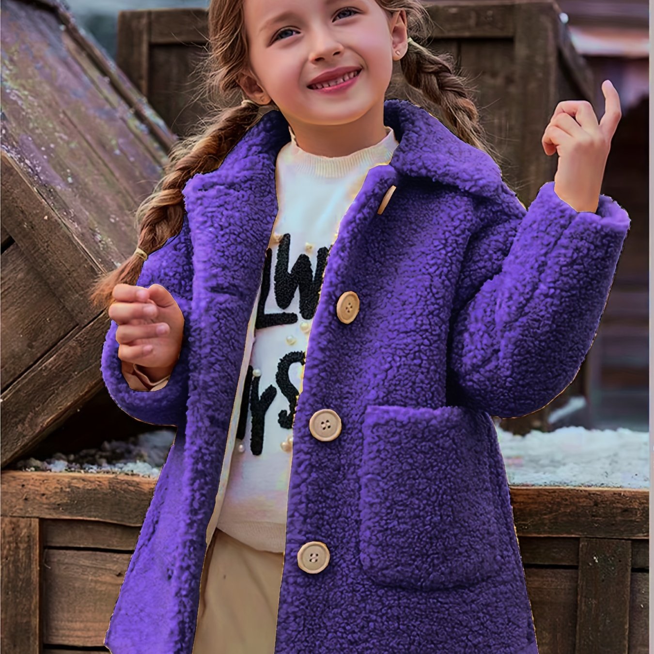 fachgo | [Lamb Fur Jacket] Girls' Lamb Fur Jacket | JOMAKE Korean-Style Lapel Collar, Two-Tone, Warm Windbreaker with Pockets, Lining, Button Closure, Long Sleeves for Winter