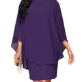 Plus Size, Plus Size Women's Classic Solid Color Cover-Up Faux Two-Piece Blouse Chiffon Dress