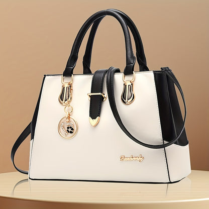 fachgo | Women's Letter Detail Shoulder Bag, Elegant Double Handle Purse, Simple Large Handbag For Work