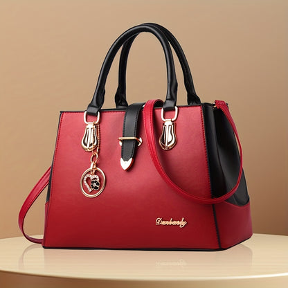 fachgo | Women's Letter Detail Shoulder Bag, Elegant Double Handle Purse, Simple Large Handbag For Work