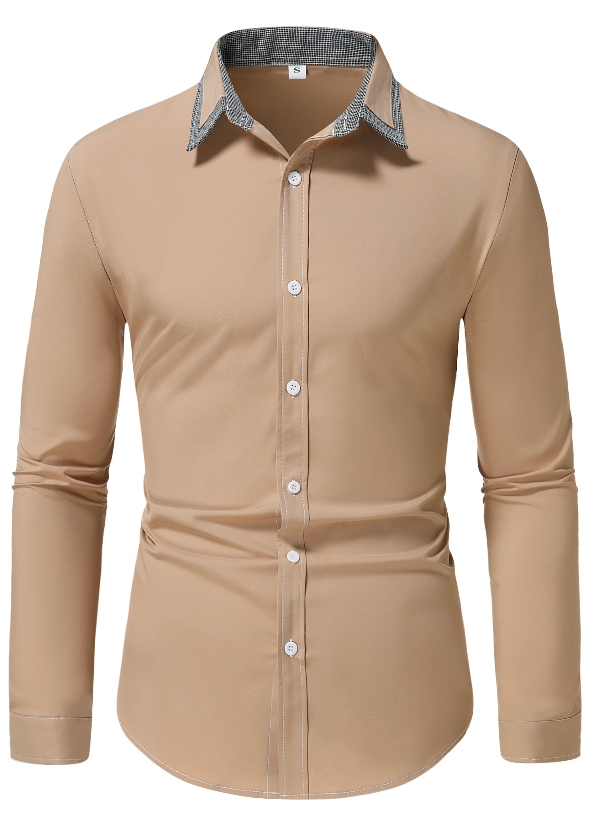 fachgo | Men'S Color-Blocked Checkered Casual Long-Sleeve Shirt
