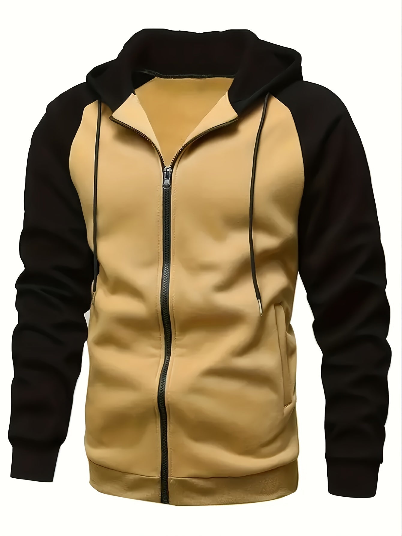 fachgo | Color Block Men's Hooded Jacket Casual Long Sleeve Hoodies With Zipper Gym Sports Hooded Coat For Winter Fall
