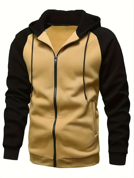 fachgo | Color Block Men's Hooded Jacket Casual Long Sleeve Hoodies With Zipper Gym Sports Hooded Coat For Winter Fall