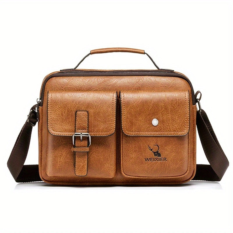 fachgo | WEIXIER Men's Business Crossbody Bag with Adjustable Strap, Golden-Tone Hardware & Multi-Compartment Design - Brown/Tan -like Texture, Golden-Tone Hardware, Compatible with iPhone/ Smartphones - Casual & Formal Office, Travel
