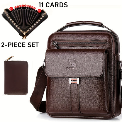 fachgo | [Vintage Business Bag] WEIXIER Men's Vintage Business Casual Adjustable Shoulder Bag - Multiple Compartments, Zippered Pockets, Compact Design, Black, Secure Zip Closure, Small Crossbody Bag