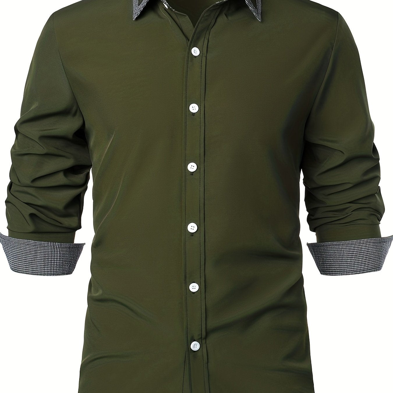 fachgo | Men'S Color-Blocked Checkered Casual Long-Sleeve Shirt