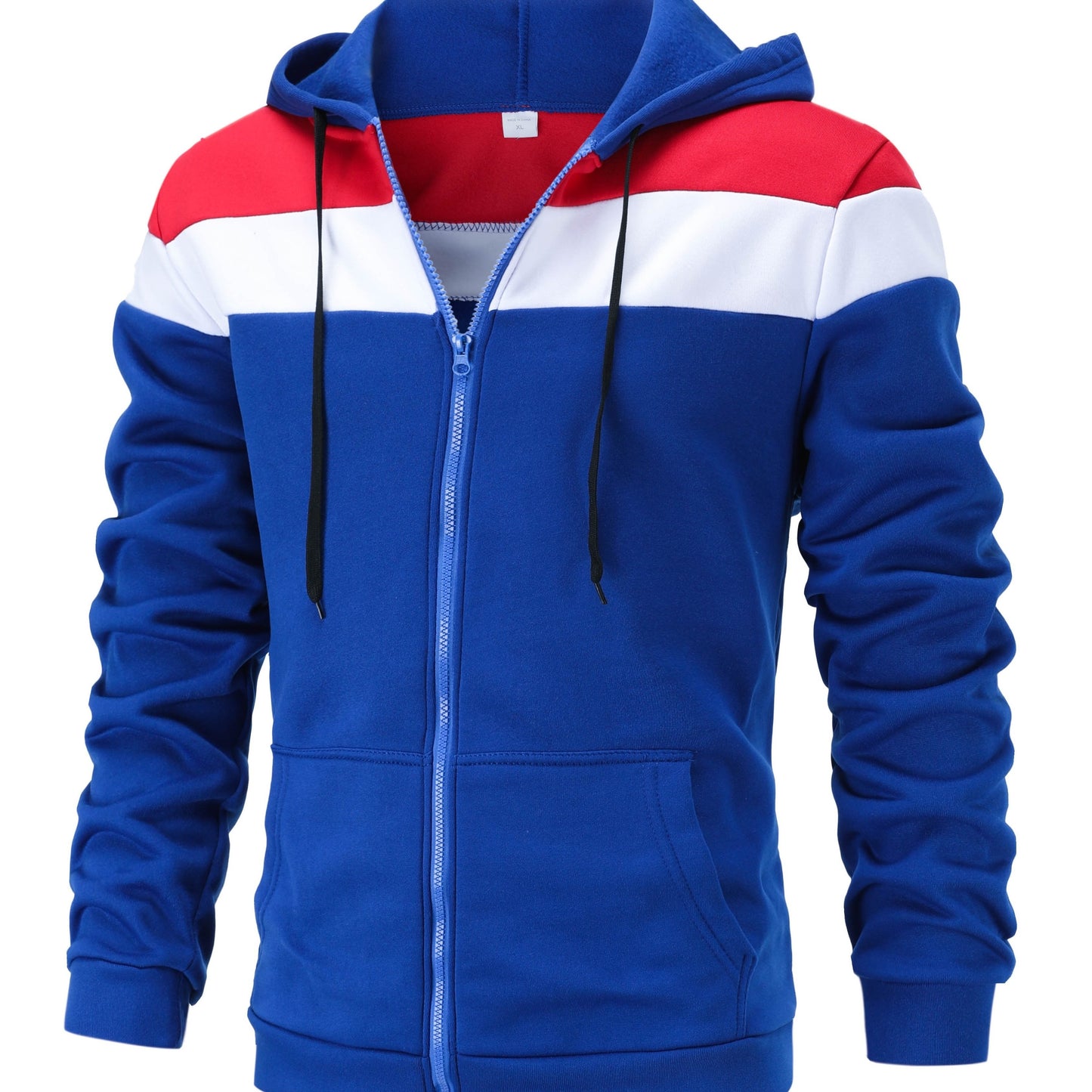 fachgo | Men'S Casual Hooded Sweatshirt, Solid Color Zip-Up Pullover, Long Sleeve Polyester Knit Fabric, Regular Fit with Slight Stretch, 160gsm - Autumn/Winter Fashion