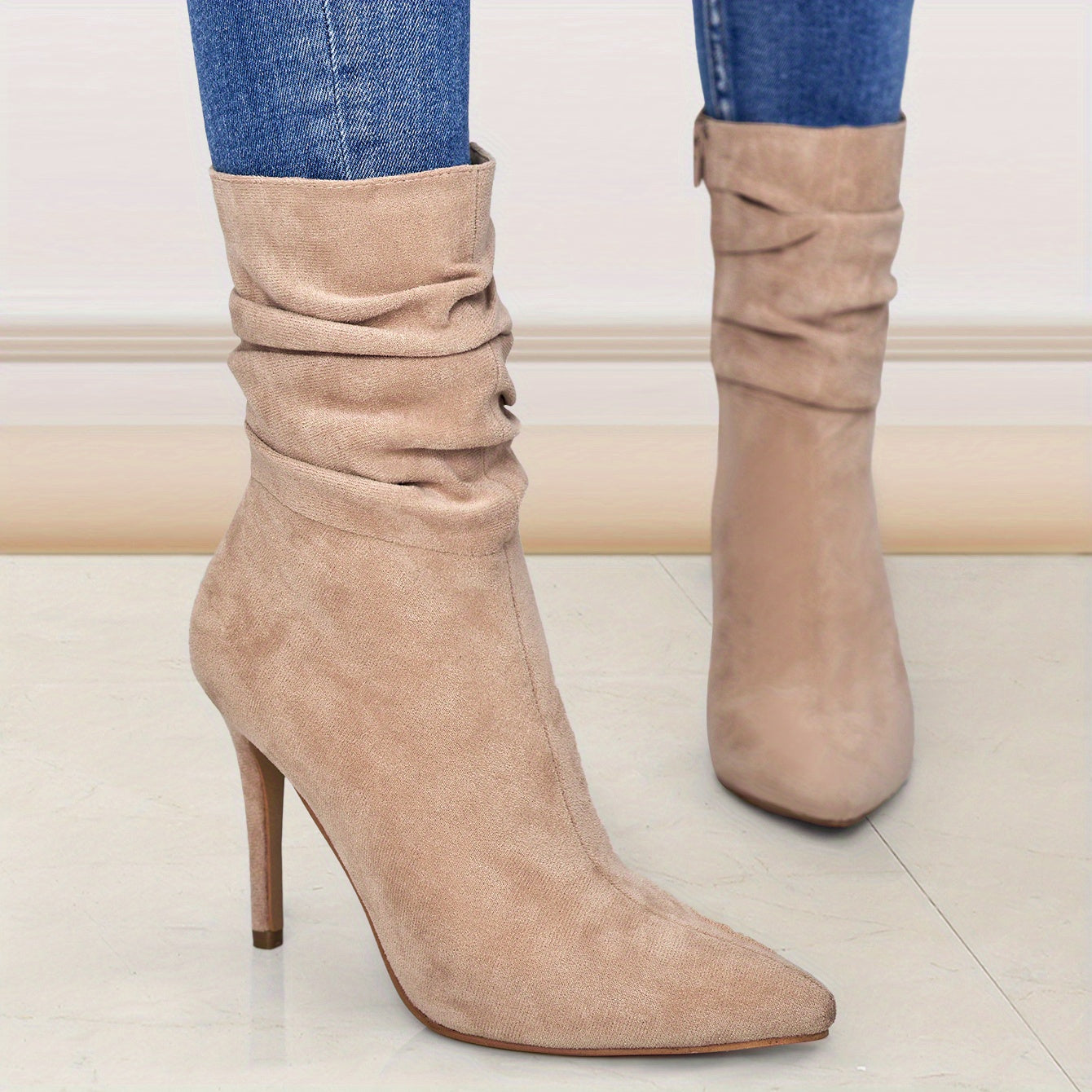 fachgo | Women's Mid-Calf Boots, Plain Fashionable Boots with Zipper for Comfort and Casual Wear, Round Toe in the Middle of Calf