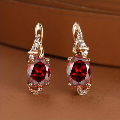 fachgo | [18K Gold Plated Earrings] 18K Gold Plated Blue Stone Stud Earrings | Trendy Round Oval Cut White Blue Red Pink Stone Drop Earrings | Anniversary Claw Earrings Jewelry for Women