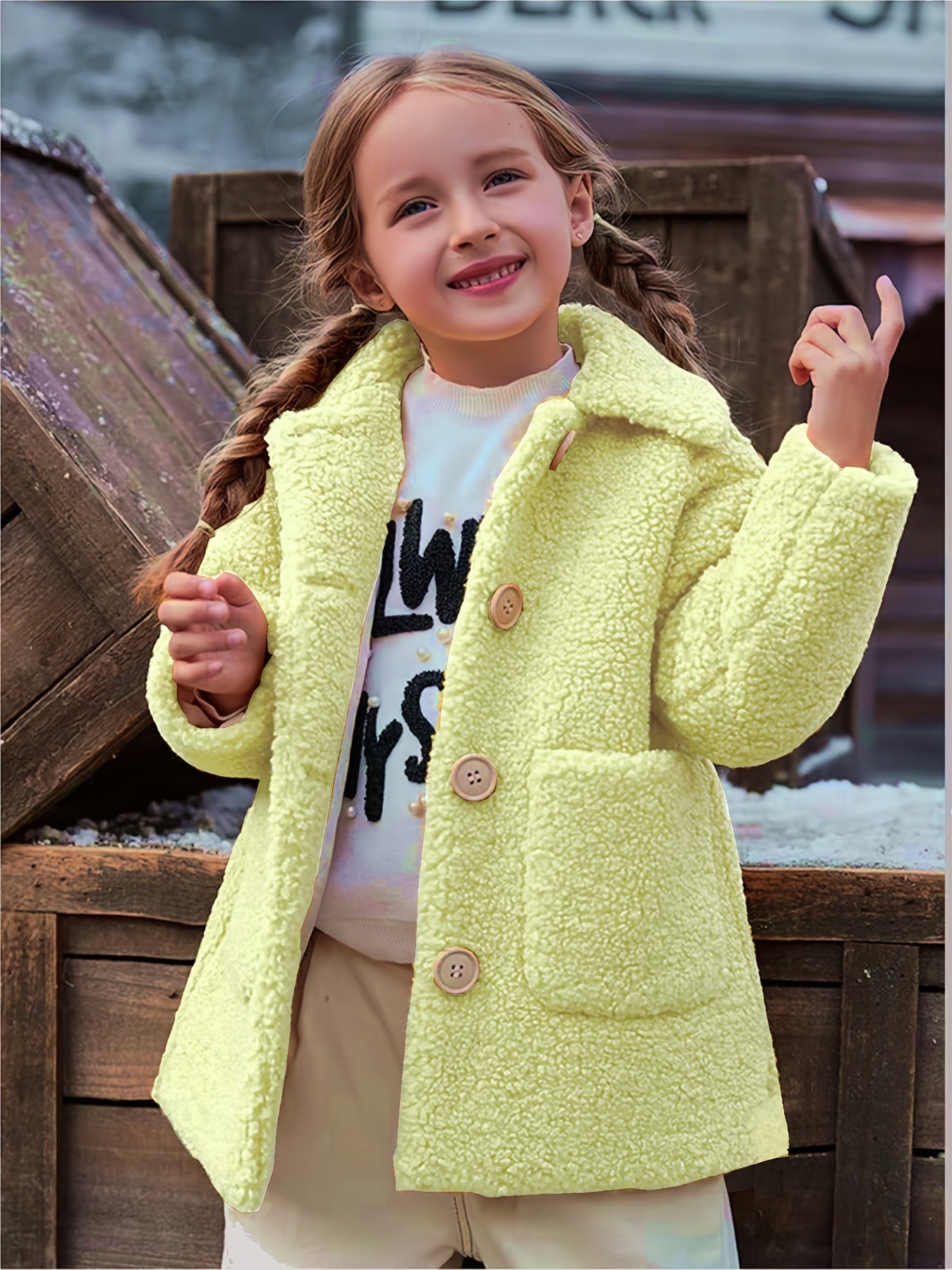 fachgo | [Lamb Fur Jacket] Girls' Lamb Fur Jacket | JOMAKE Korean-Style Lapel Collar, Two-Tone, Warm Windbreaker with Pockets, Lining, Button Closure, Long Sleeves for Winter