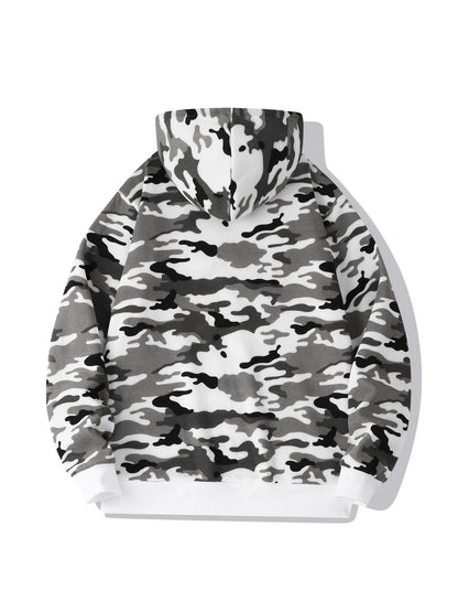 fachgo | [Camouflage Sweatshirt] Autumn Winter Hooded Men's Camouflage Loose Pullover Fleece Sweatshirt | Fleece, Hooded