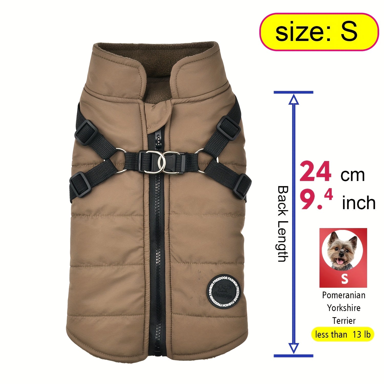 fachgo | Warm Padded Dog Vest with Harness for Small And Medium Dogs - Red Coat for Extra Comfort And Security Christmas Gift