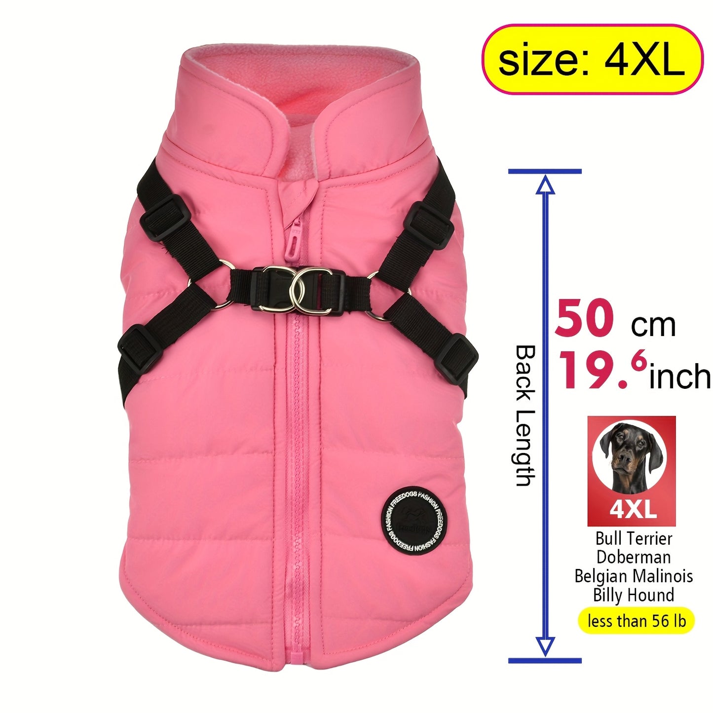 fachgo | Warm Padded Dog Vest with Harness for Small And Medium Dogs - Red Coat for Extra Comfort And Security Christmas Gift