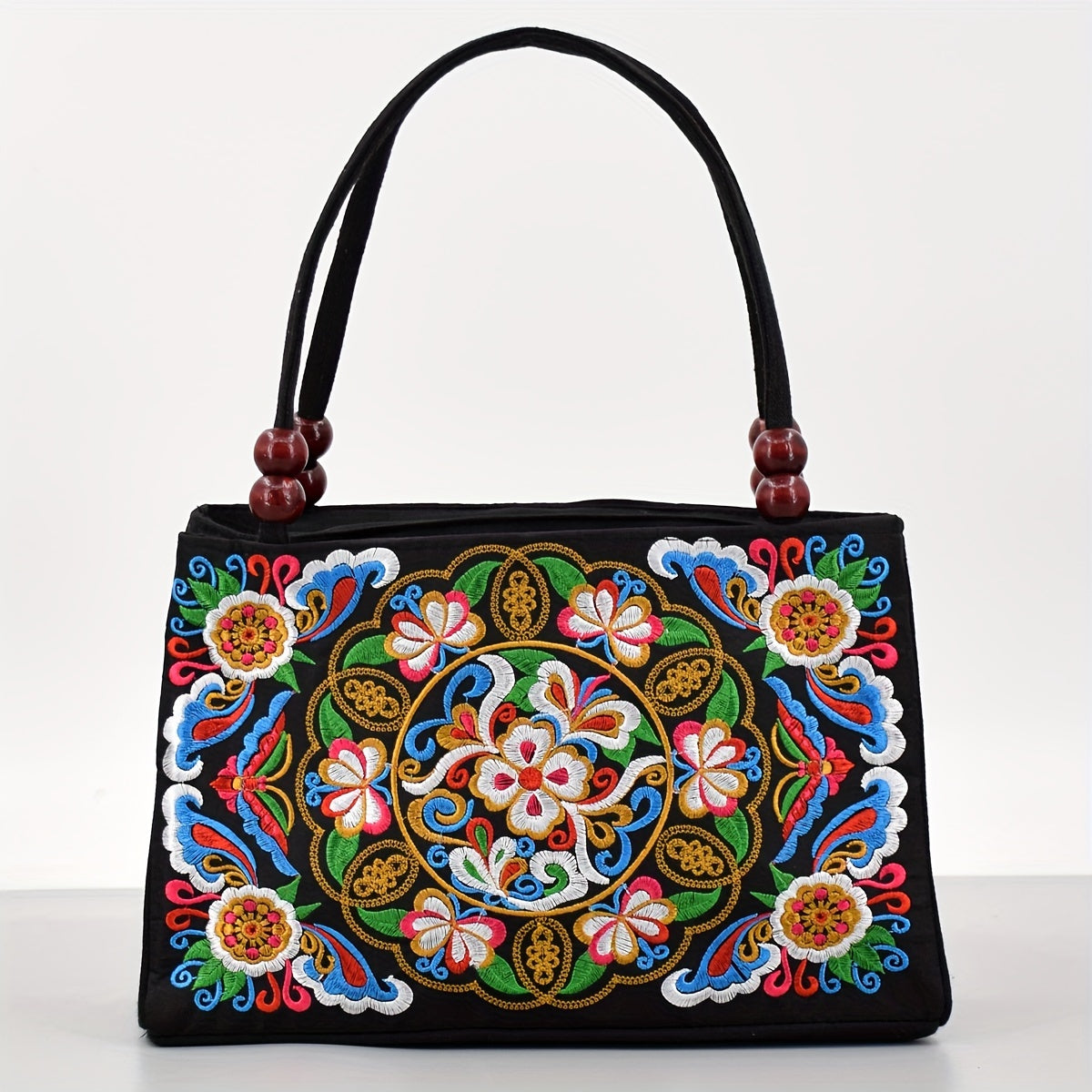 fachgo | Embroidered Handbag, Double Zipper Bag, Women's Printed Handbag