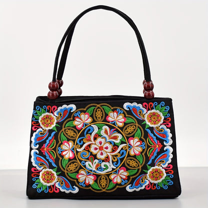 fachgo | Embroidered Handbag, Double Zipper Bag, Women's Printed Handbag