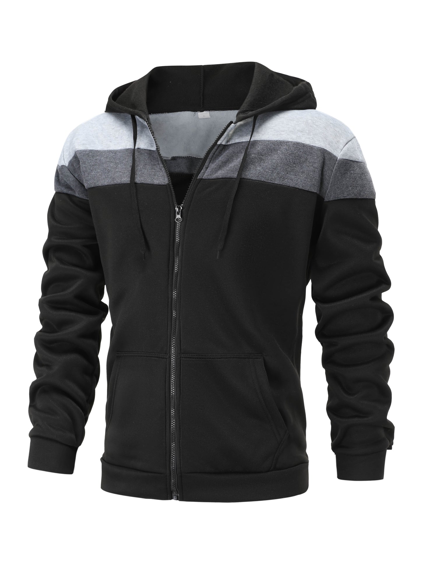 fachgo | Men'S Casual Hooded Sweatshirt, Solid Color Zip-Up Pullover, Long Sleeve Polyester Knit Fabric, Regular Fit with Slight Stretch, 160gsm - Autumn/Winter Fashion