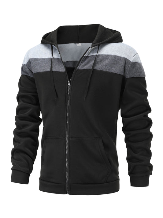 fachgo | Men'S Casual Hooded Sweatshirt, Solid Color Zip-Up Pullover, Long Sleeve Polyester Knit Fabric, Regular Fit with Slight Stretch, 160gsm - Autumn/Winter Fashion