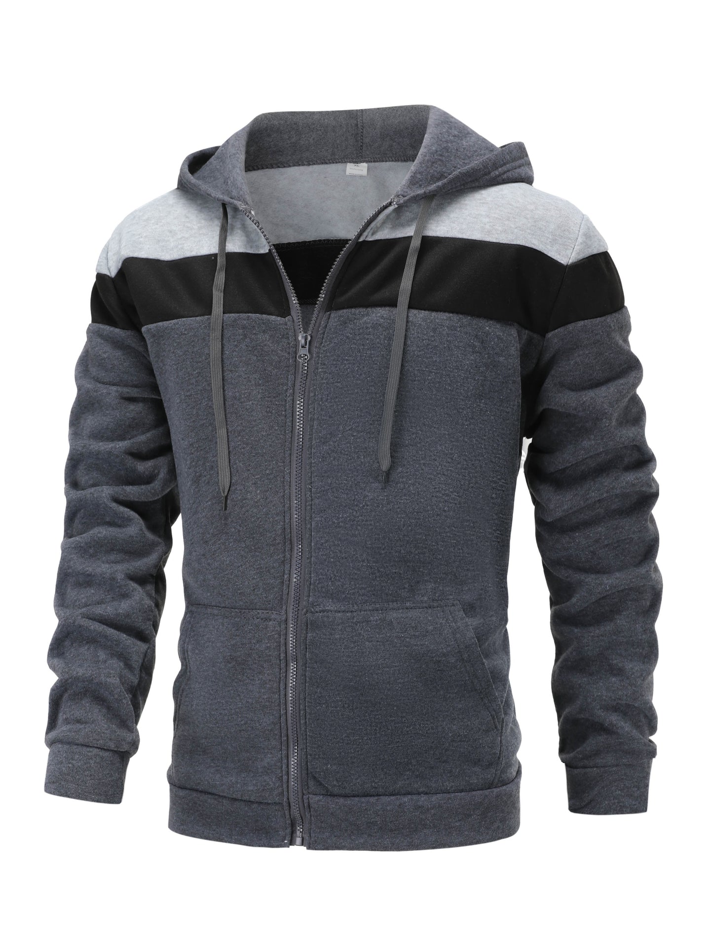 fachgo | Men'S Casual Hooded Sweatshirt, Solid Color Zip-Up Pullover, Long Sleeve Polyester Knit Fabric, Regular Fit with Slight Stretch, 160gsm - Autumn/Winter Fashion