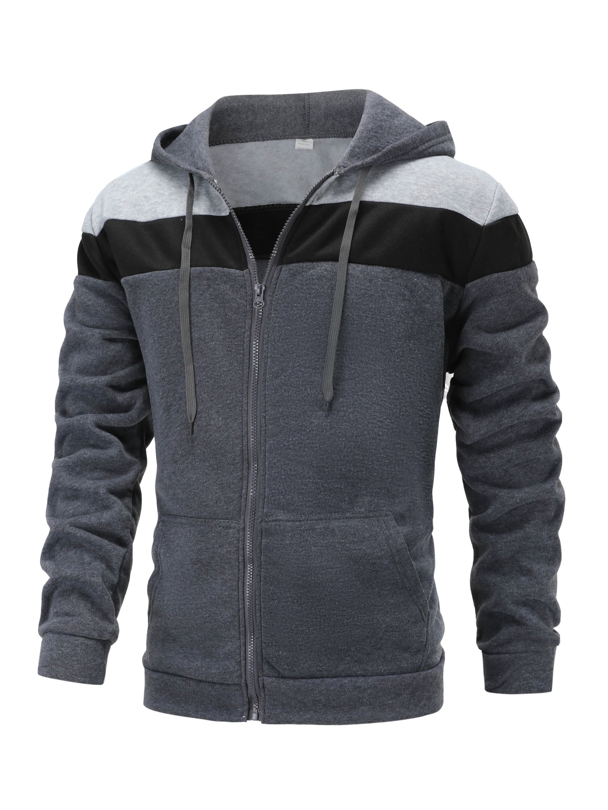 fachgo | Men'S Casual Hooded Sweatshirt, Solid Color Zip-Up Pullover, Long Sleeve Polyester Knit Fabric, Regular Fit with Slight Stretch, 160gsm - Autumn/Winter Fashion