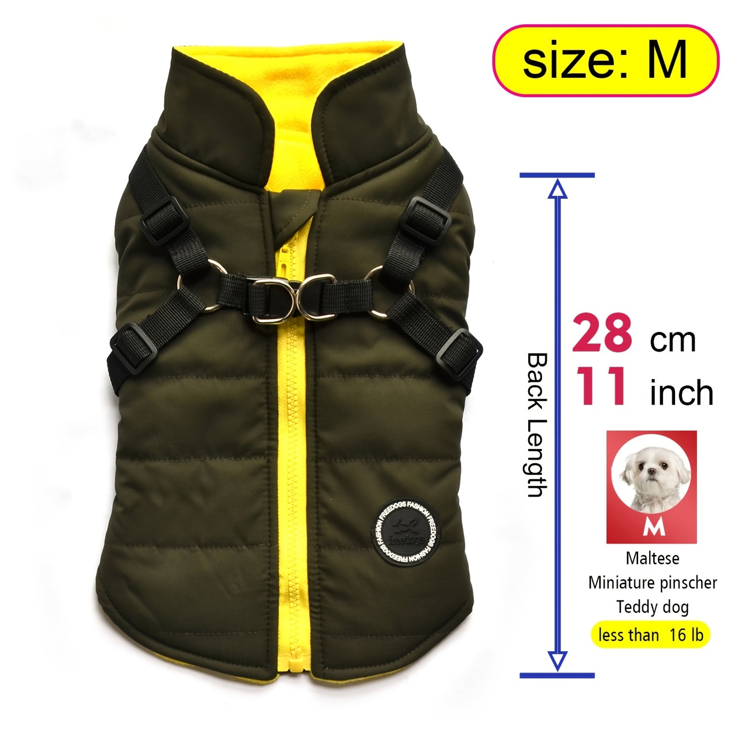 fachgo | Warm Padded Dog Vest with Harness for Small And Medium Dogs - Red Coat for Extra Comfort And Security Christmas Gift
