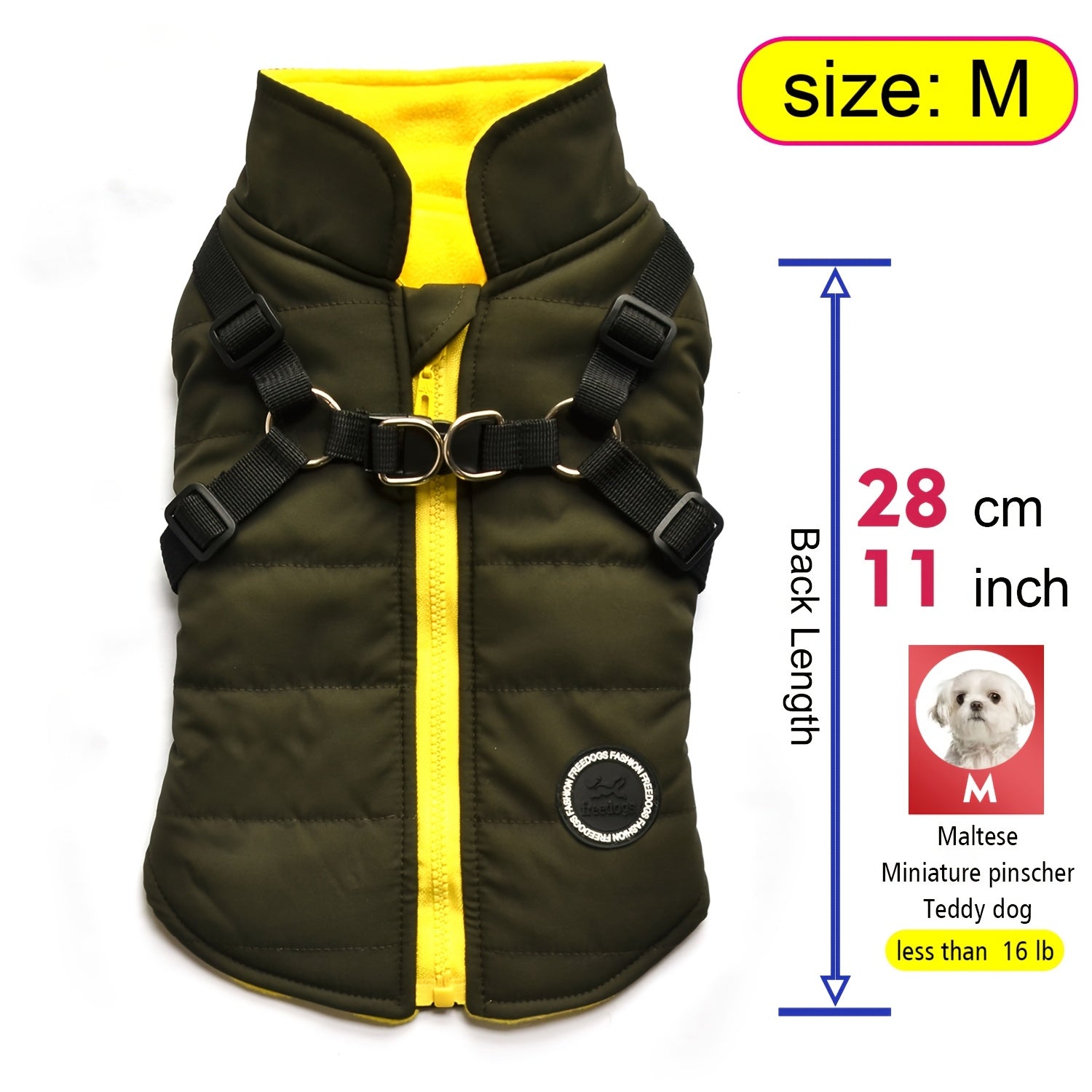fachgo | Warm Padded Dog Vest with Harness for Small And Medium Dogs - Red Coat for Extra Comfort And Security Christmas Gift