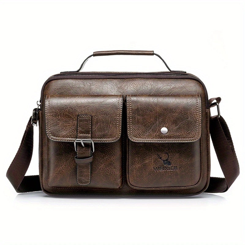 fachgo | WEIXIER Men's Business Crossbody Bag with Adjustable Strap, Golden-Tone Hardware & Multi-Compartment Design - Brown/Tan -like Texture, Golden-Tone Hardware, Compatible with iPhone/ Smartphones - Casual & Formal Office, Travel