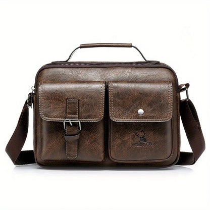 fachgo | WEIXIER Men's Business Crossbody Bag with Adjustable Strap, Golden-Tone Hardware & Multi-Compartment Design - Brown/Tan -like Texture, Golden-Tone Hardware, Compatible with iPhone/ Smartphones - Casual & Formal Office, Travel