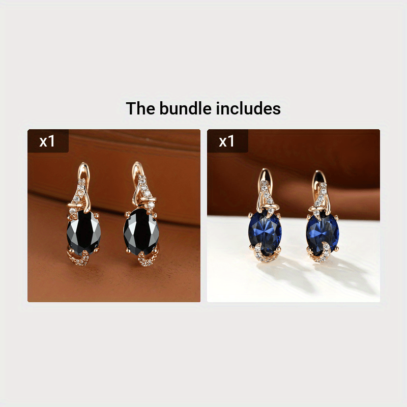 fachgo | [18K Gold Plated Earrings] 18K Gold Plated Blue Stone Stud Earrings | Trendy Round Oval Cut White Blue Red Pink Stone Drop Earrings | Anniversary Claw Earrings Jewelry for Women