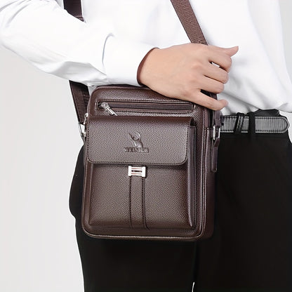 fachgo | [Vintage Business Bag] WEIXIER Men's Vintage Business Casual Adjustable Shoulder Bag - Multiple Compartments, Zippered Pockets, Compact Design, Black, Secure Zip Closure, Small Crossbody Bag