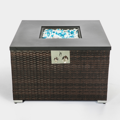 fachgo | Outdoor Gas Fire Pit Square Dark Brown Wicker Fire Pit Table
