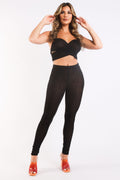 Women's Black Mesh Activewear Set with Strappy Top Leggings