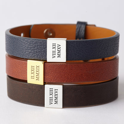 fachgo | Custom Leather Bracelet Roman Numerals, Valentine Gifts for Boyfriend
