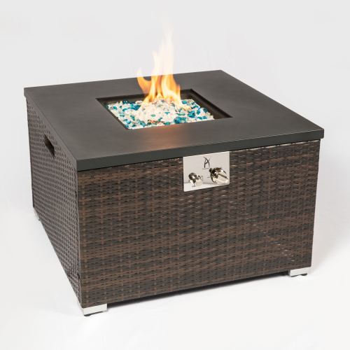 fachgo | Outdoor Gas Fire Pit Square Dark Brown Wicker Fire Pit Table