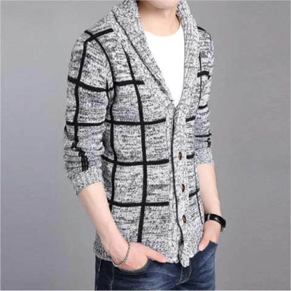 fachgo | Mens Shawl Collar Gray Cardigan