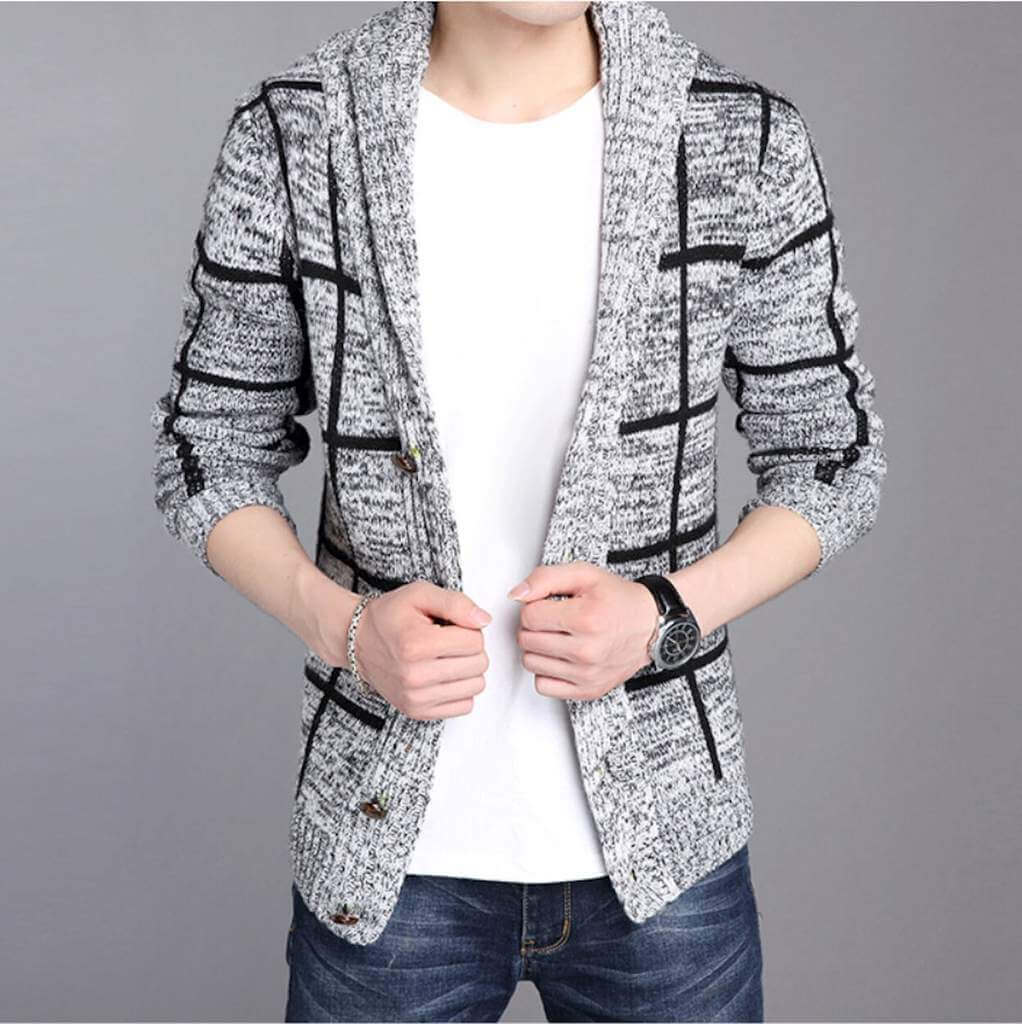 fachgo | Mens Shawl Collar Gray Cardigan