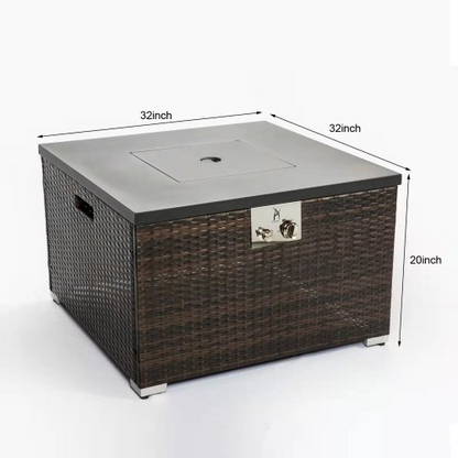 fachgo | Outdoor Gas Fire Pit Square Dark Brown Wicker Fire Pit Table