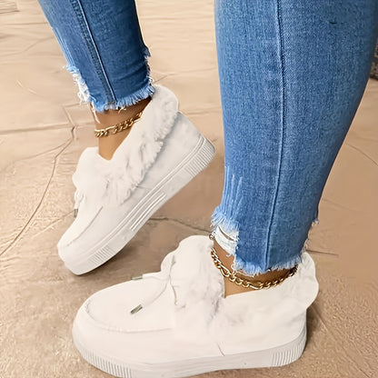 fachgo | New Women Winter Ankle Boots Snow Boots Plush Warm Slip-on Ladies Shoes Flats Plus Size
