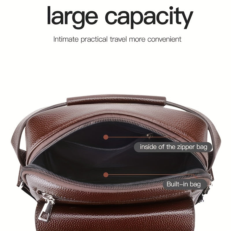 fachgo | [Vintage Business Bag] WEIXIER Men's Vintage Business Casual Adjustable Shoulder Bag - Multiple Compartments, Zippered Pockets, Compact Design, Black, Secure Zip Closure, Small Crossbody Bag