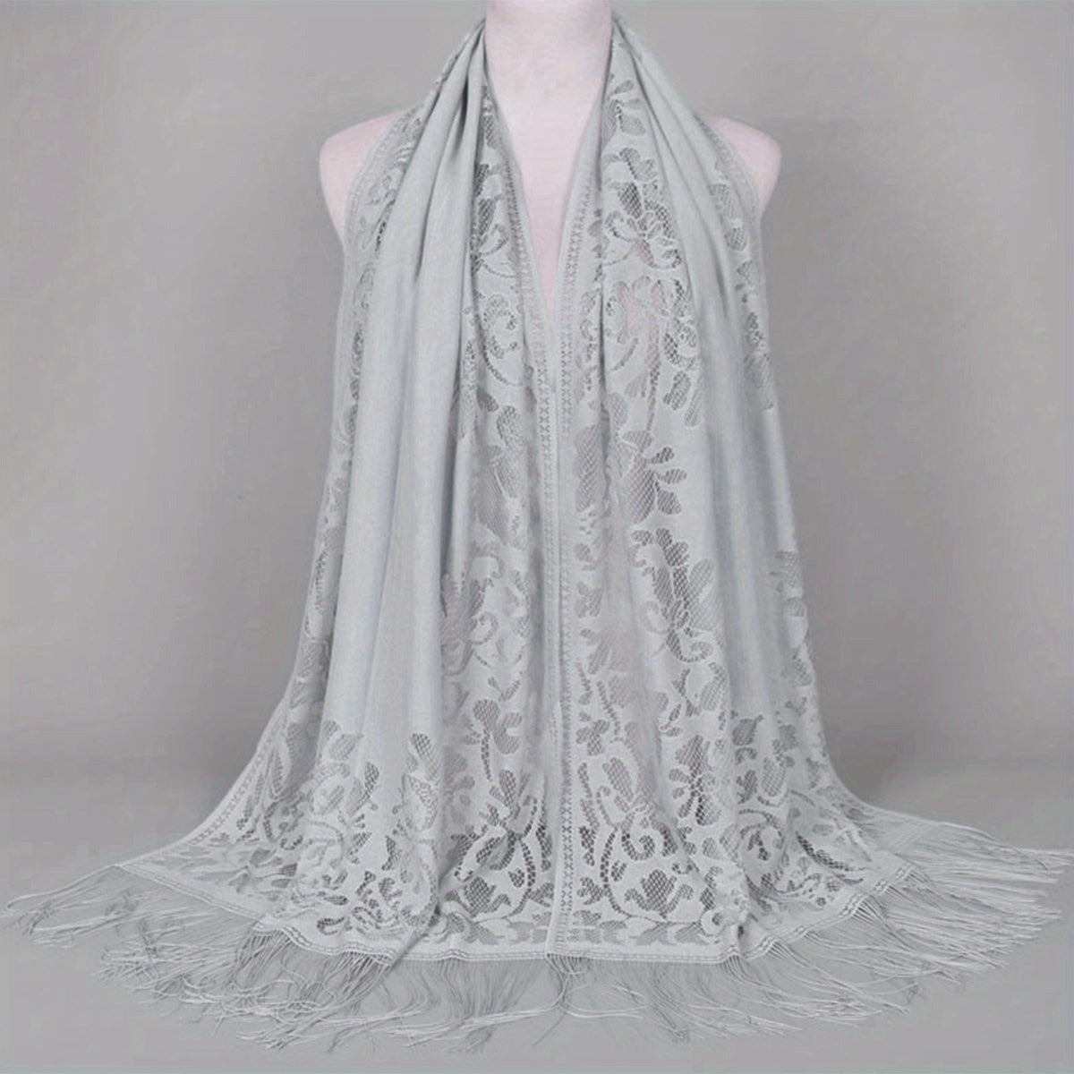 fachgo | [Floral Lace Scarf With Tassels] Ladies Women's Floral Lace Scarf Shawl With Tassels, Soft Mesh Fringe Wraps Bridal Shawl For Wedding Evening Party Dresses