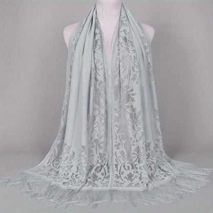 fachgo | [Floral Lace Scarf With Tassels] Ladies Women's Floral Lace Scarf Shawl With Tassels, Soft Mesh Fringe Wraps Bridal Shawl For Wedding Evening Party Dresses