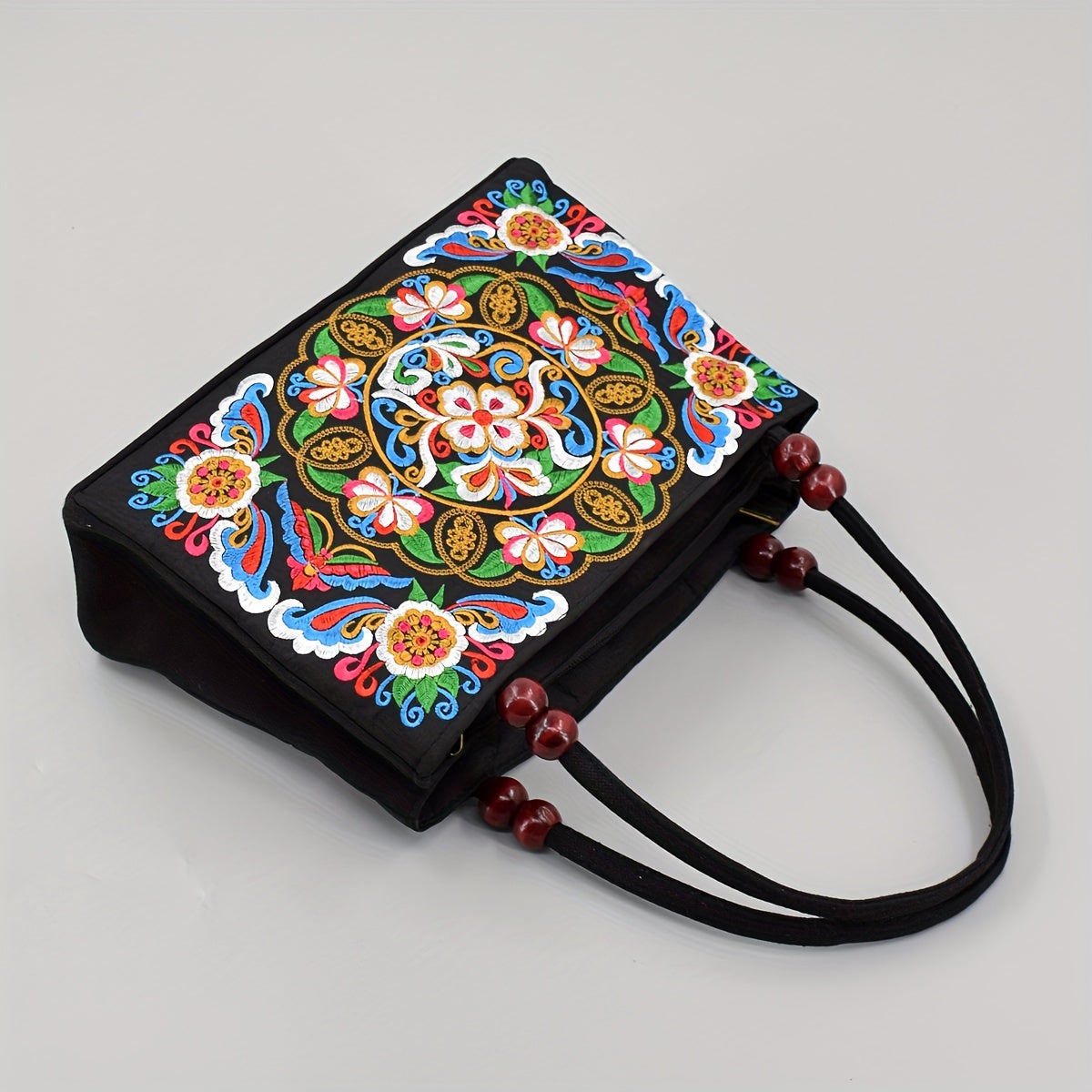 fachgo | Embroidered Handbag, Double Zipper Bag, Women's Printed Handbag