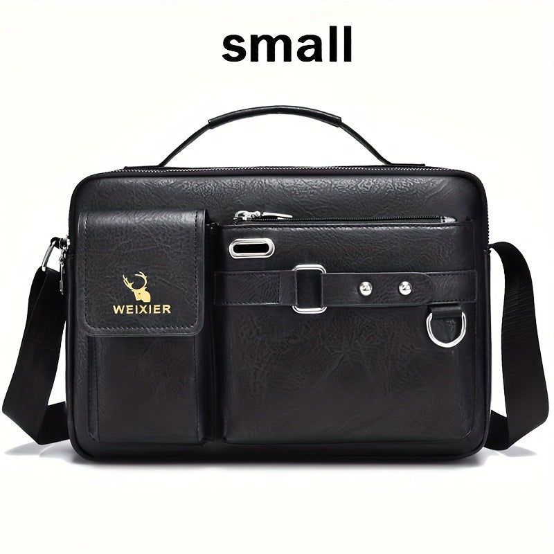 fachgo | WEIXIER Men's Business Crossbody Bag with Adjustable Strap, Golden-Tone Hardware & Multi-Compartment Design - Brown/Tan -like Texture, Golden-Tone Hardware, Compatible with iPhone/ Smartphones - Casual & Formal Office, Travel
