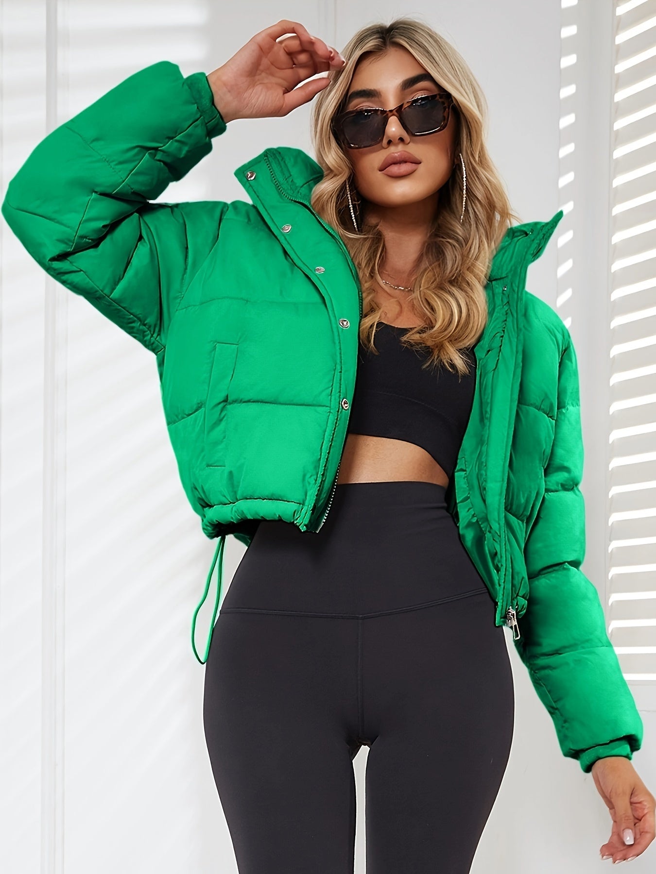 fachgo | New Women's Jacket Hooded Warm Coat with Drawstring Design, Short Casual Fashion Padded Coat