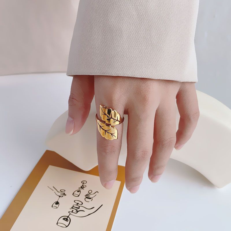 fachgo | Simple Titanium Steel Ring Female Leaf 18k Gold Niche High-grade Sense