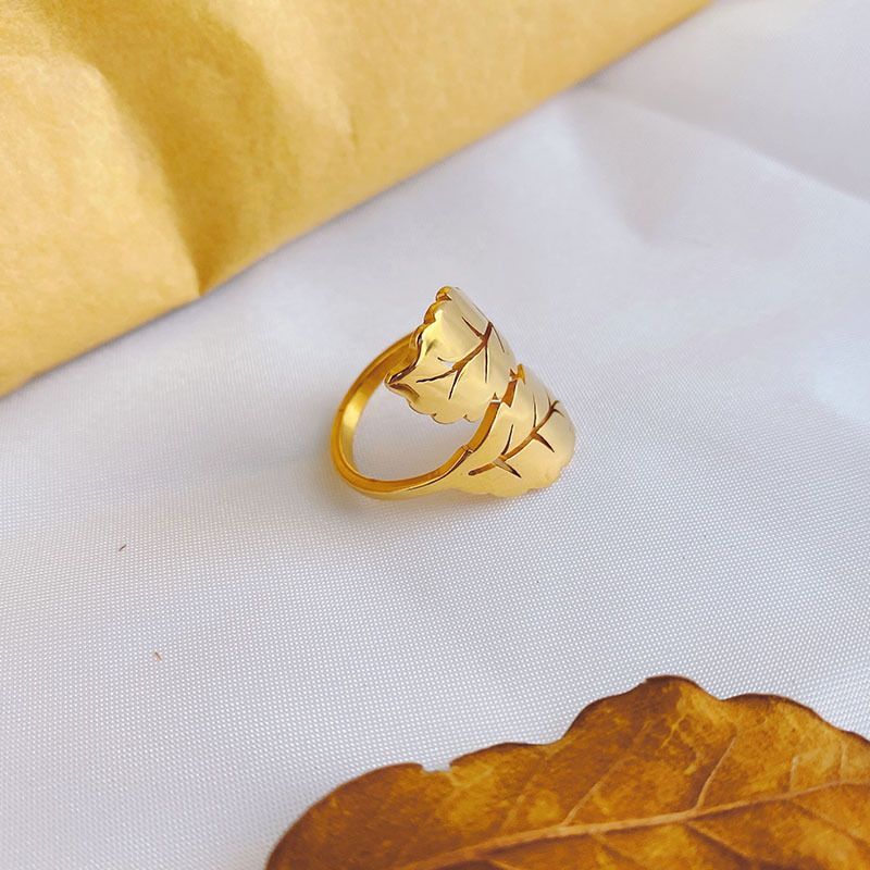 fachgo | Simple Titanium Steel Ring Female Leaf 18k Gold Niche High-grade Sense
