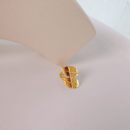 fachgo | Simple Titanium Steel Ring Female Leaf 18k Gold Niche High-grade Sense