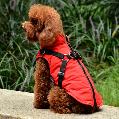 fachgo | Warm Padded Dog Vest with Harness for Small And Medium Dogs - Red Coat for Extra Comfort And Security Christmas Gift