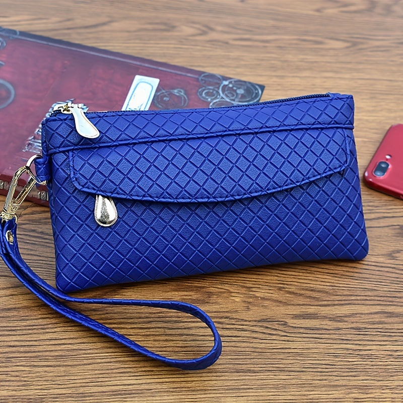 fachgo | Women's Argyle Quilted Clutch Bag, Multi Zipper Wristlet Bag For Phone & Coin, Fashion Handbag